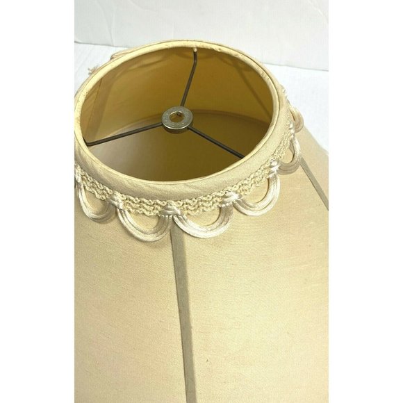 Vintage Quoizel 1950s 1960s Silk Lampshade Rare Tan Beige Empire Large Intricate - Picture 4 of 8